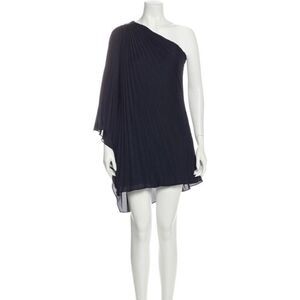 Halston Heritage One-Shoulder Pleated Cape Mini Dress In Navy Blue Size: XS